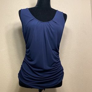 New York & Company Women’s Sleeveless, Blue Blouse, Scoop Neck, Ruched Sides, M